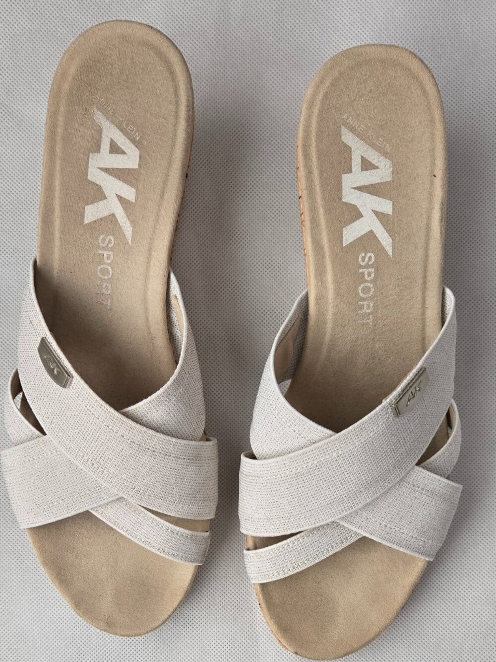 Anne Klein Sport Cream Wedge Slide Sandals Women's Size 9